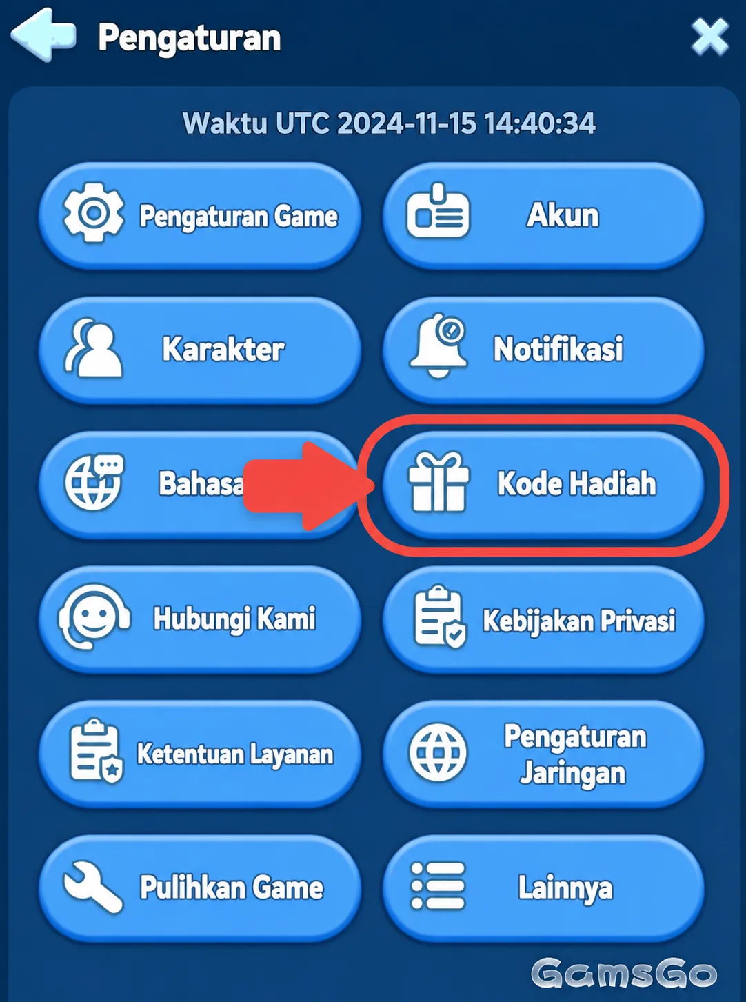 Lokasi menu tukar kode di pengaturan Whiteout Survival