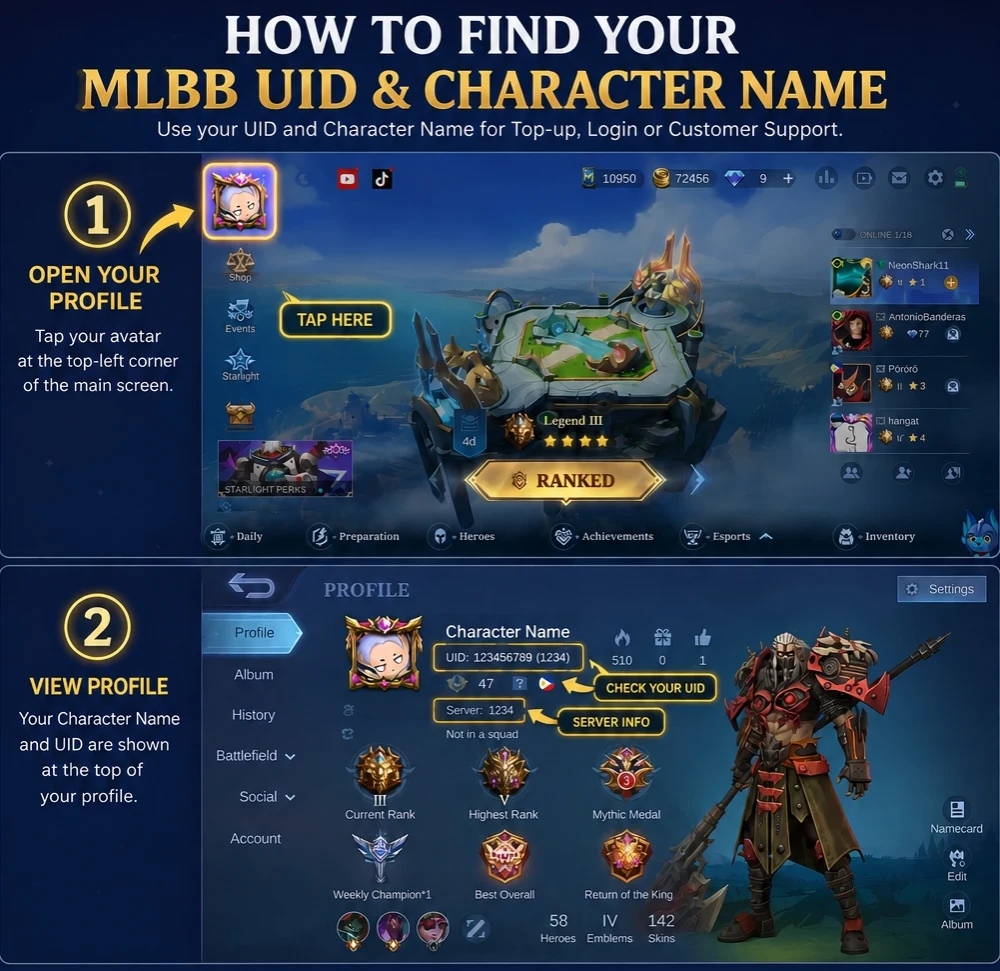 Cómo encontrar el ID de usuario y el ID de zona en Mobile Legends