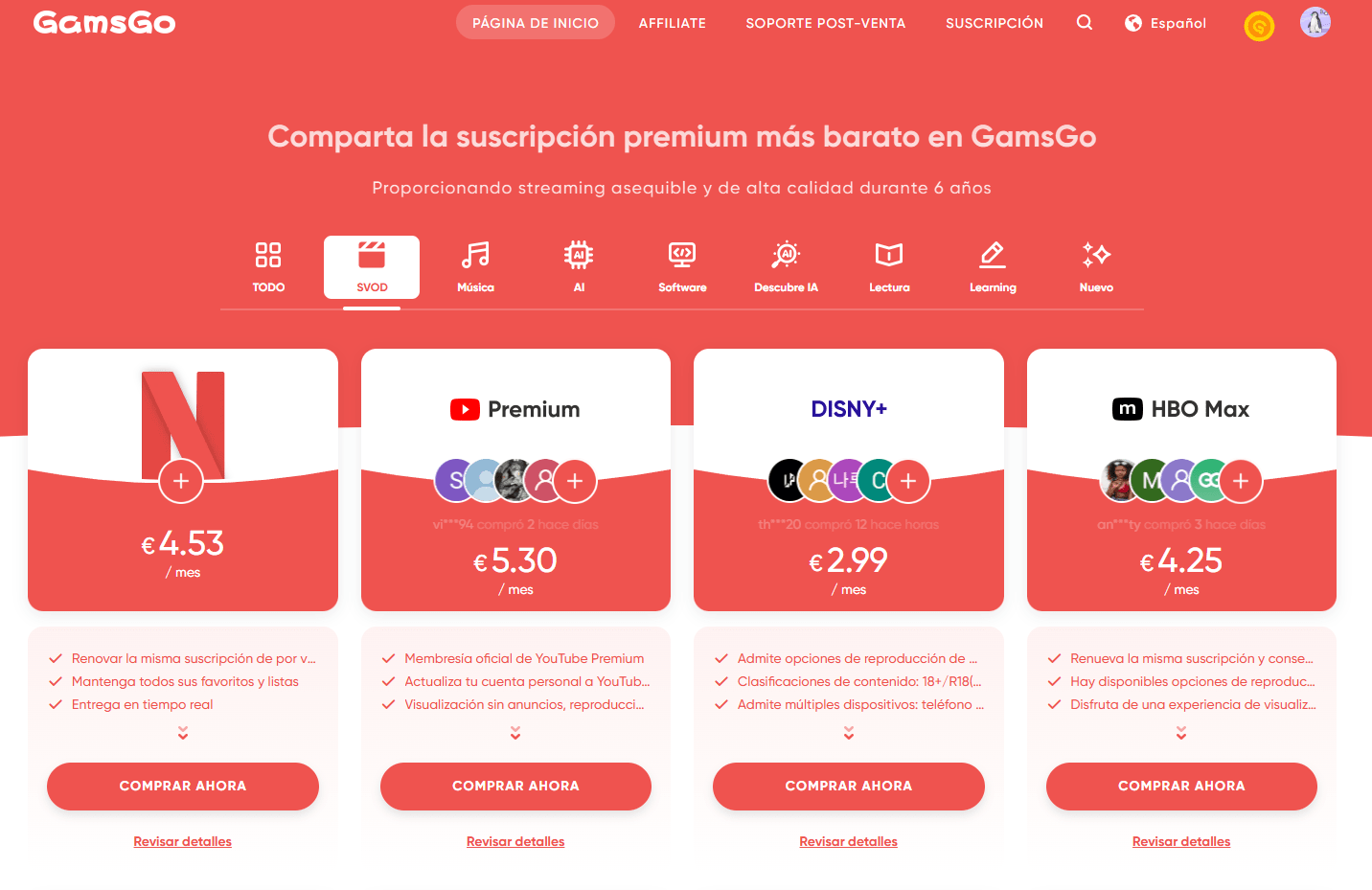 suscríbete a plataformas de streaming a bajo precio con gamsgo