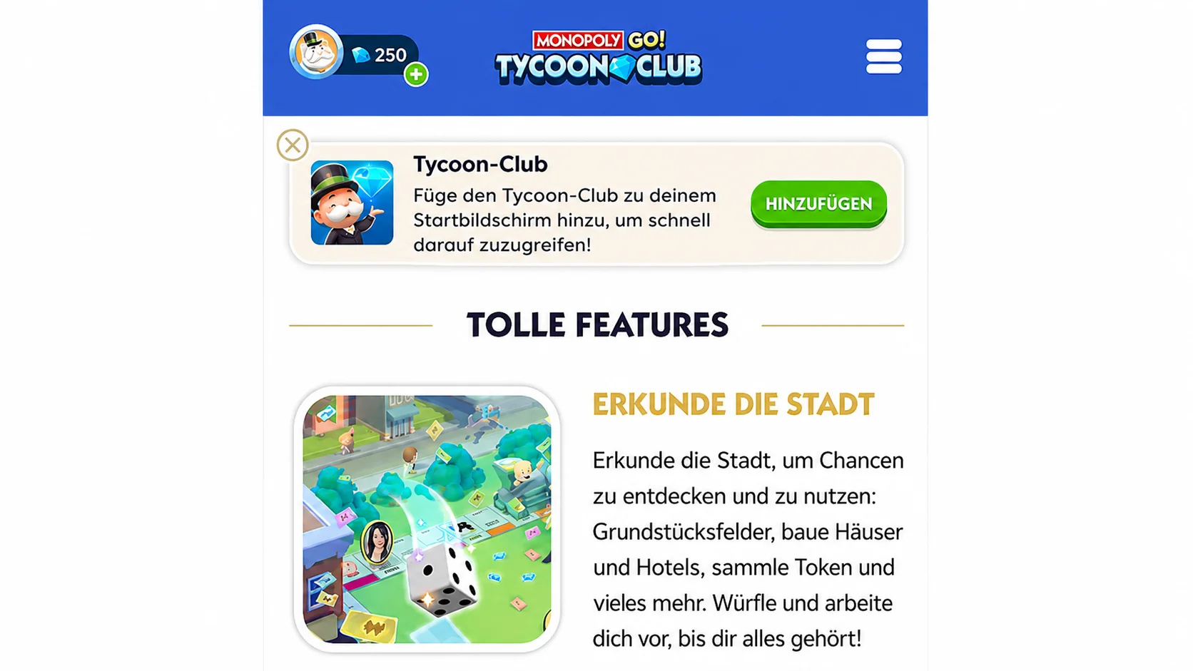 Monopoly GO Tycoon Club Verknüpfung