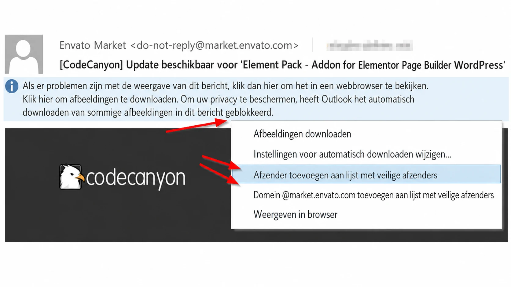 een e-mail in Outlook 20XX whitelisten