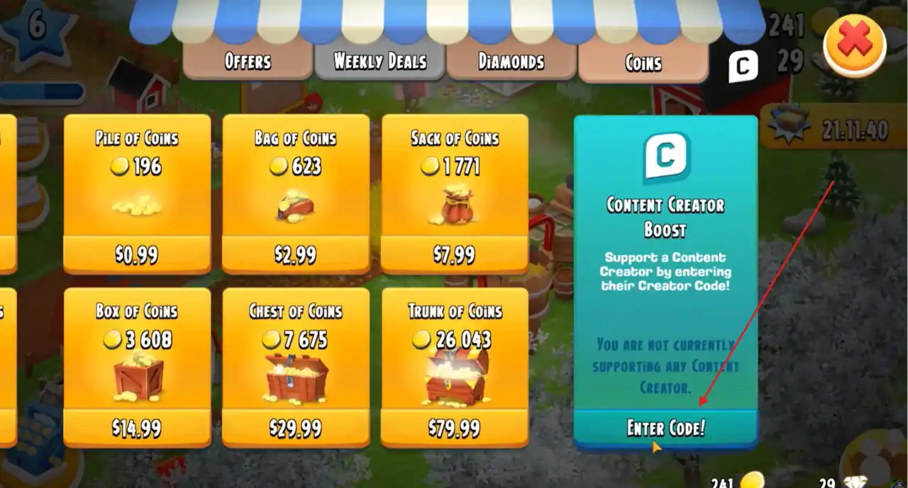 Redeem Hay Day Creator Codes step 2