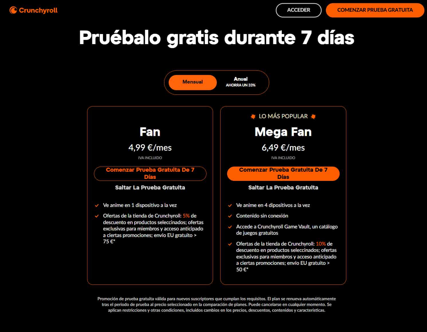 cuanto cuesta la suscripcion de crunchyroll