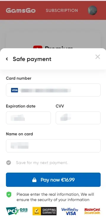 Betaalgegevens YouTube Premium