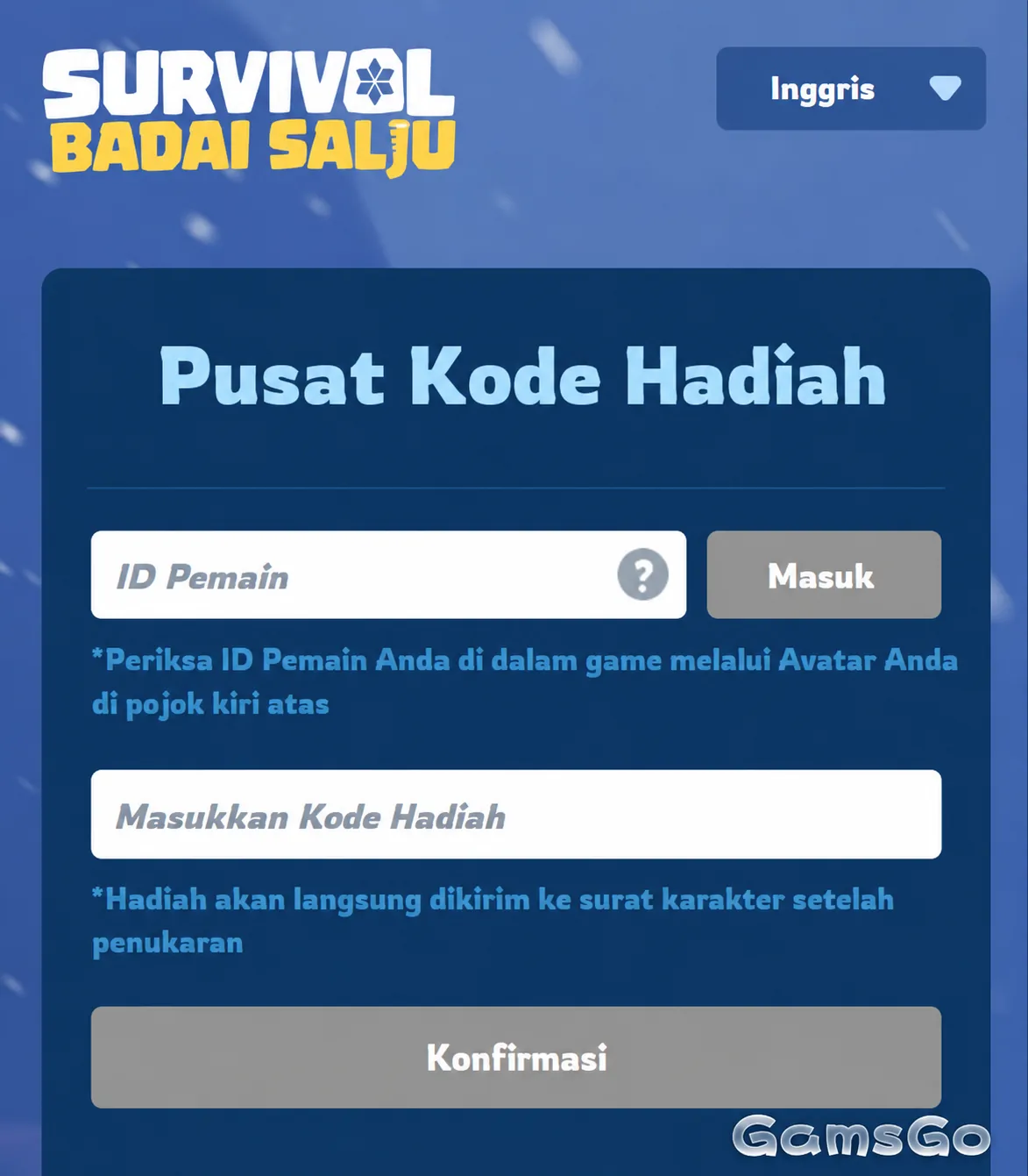 Halaman penukaran kode hadiah resmi Whiteout Survival untuk pengguna iOS