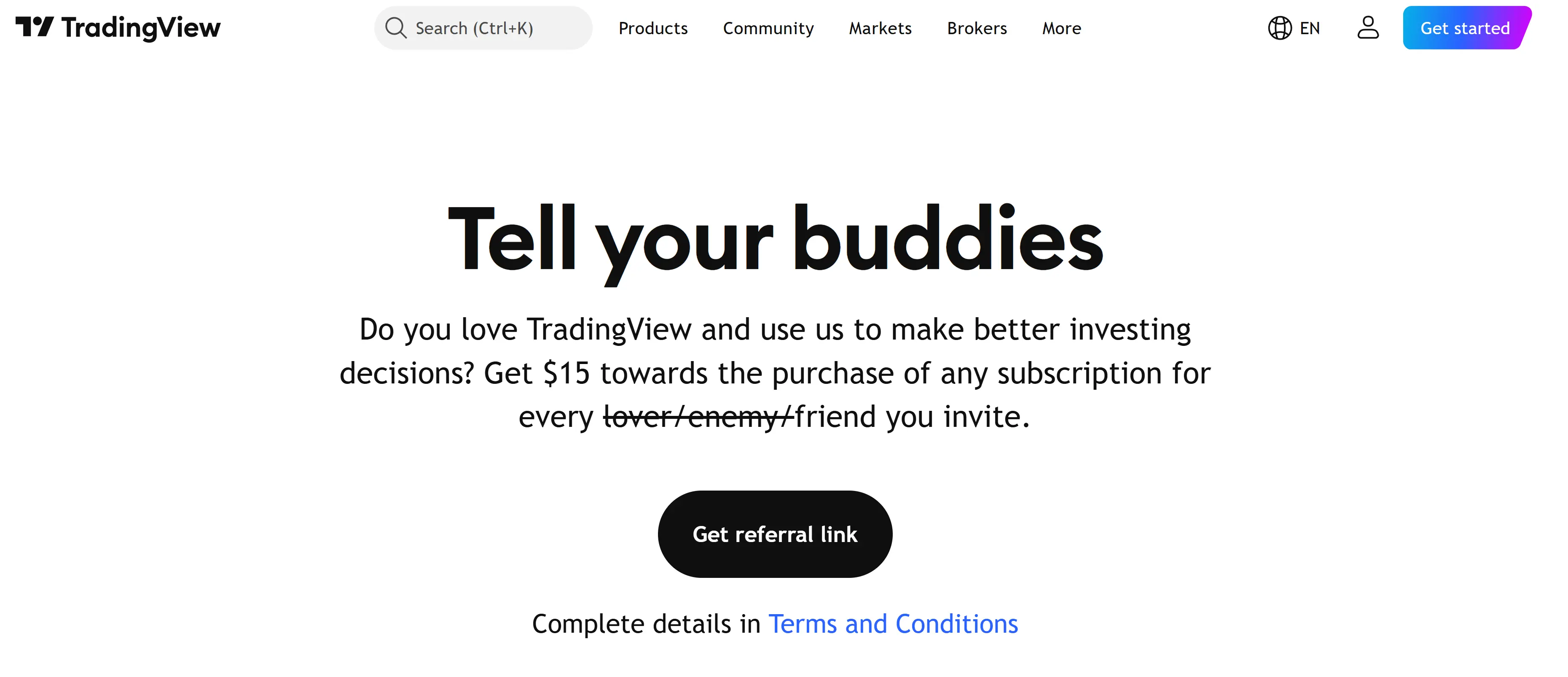 TradingView referral program offering a $15 coupon
