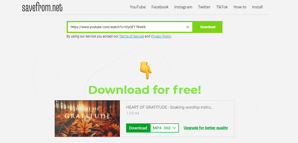 savefrom.net에서 유튜브 동영상 해상도를 선택하는 방법
