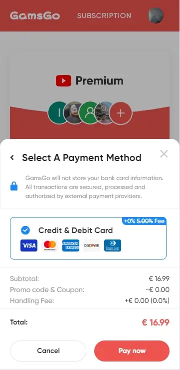 Paiement YouTube Premium