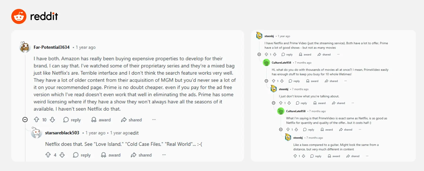 netflix vs prime video user reviews