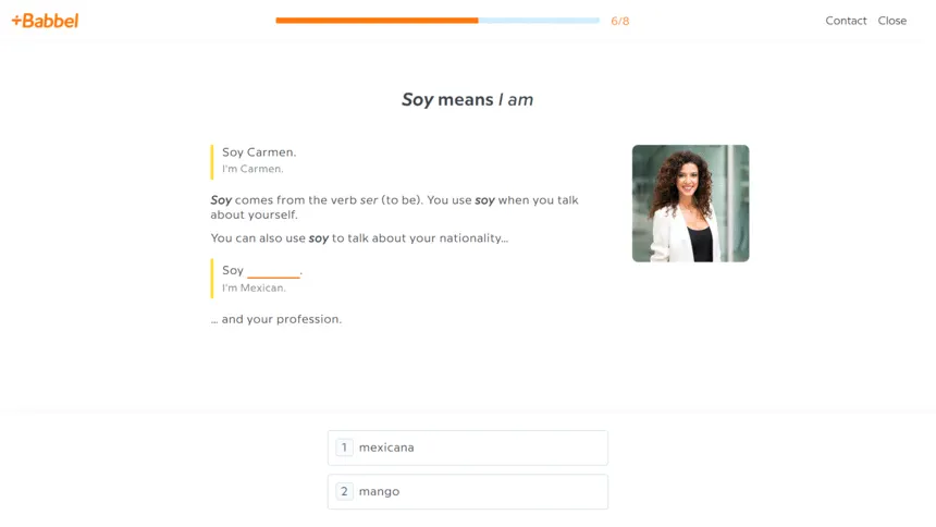 Babbel structured lesson interface with grammar explanations