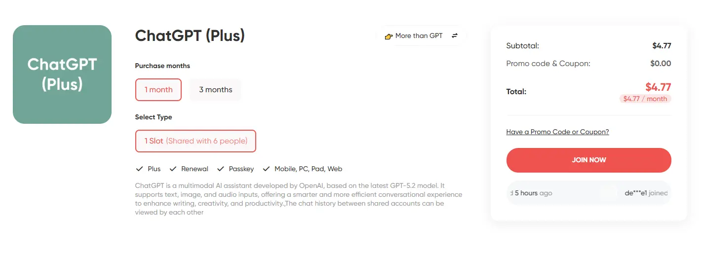 How much is ChatGPT Plus on GamsGo