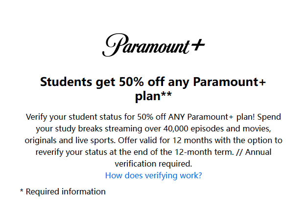 Paramount+ Student Discount
