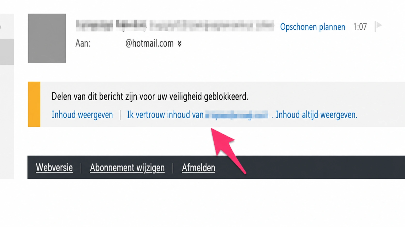 een e-mail in Outlook whitelisten