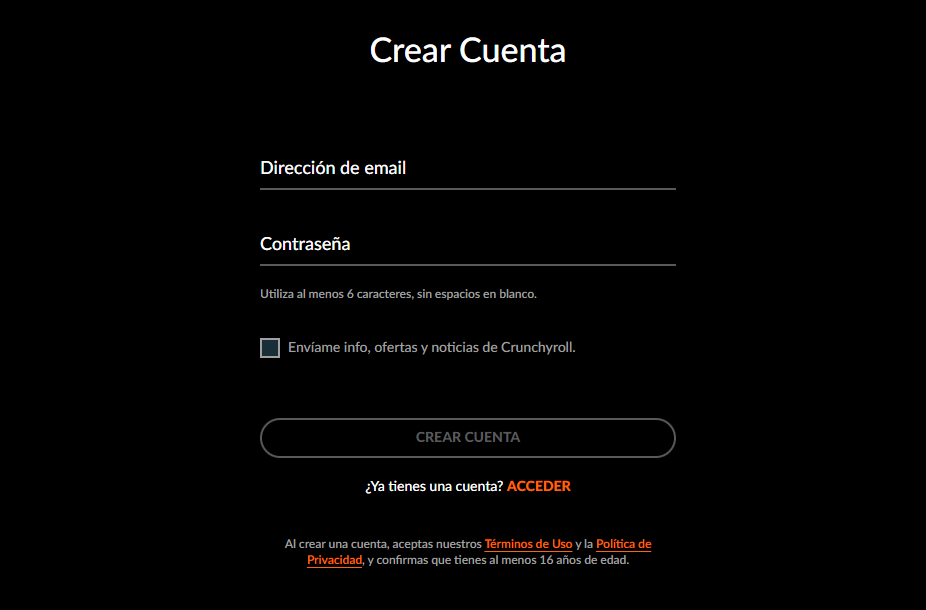 Crea una cuenta de Crunchyroll