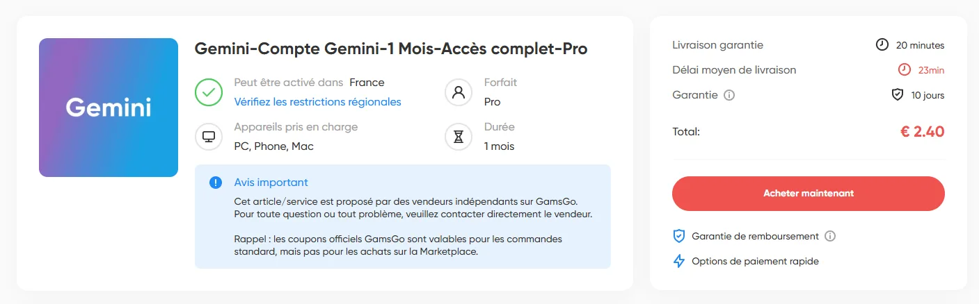 Acheter un abonnement Gemini pas cher sur GamsGo