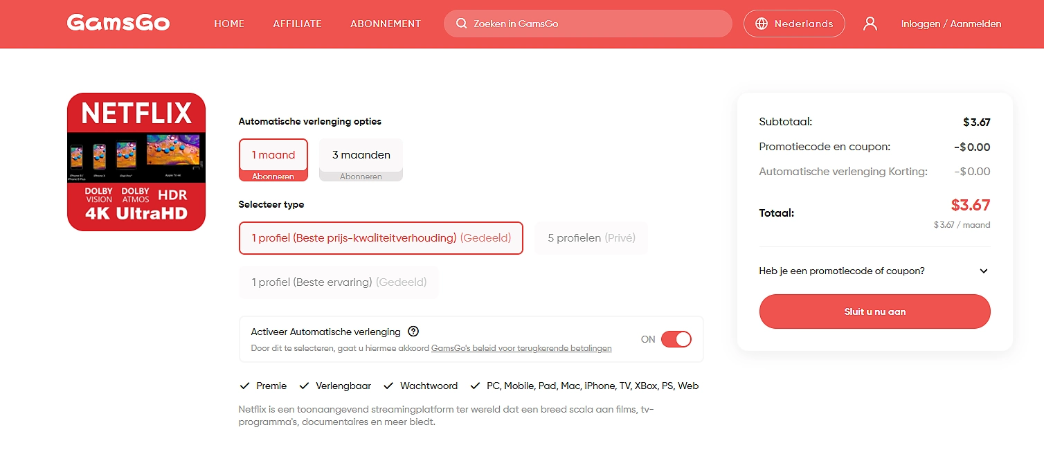 Gedeeld Netflix-abonnement kiezen