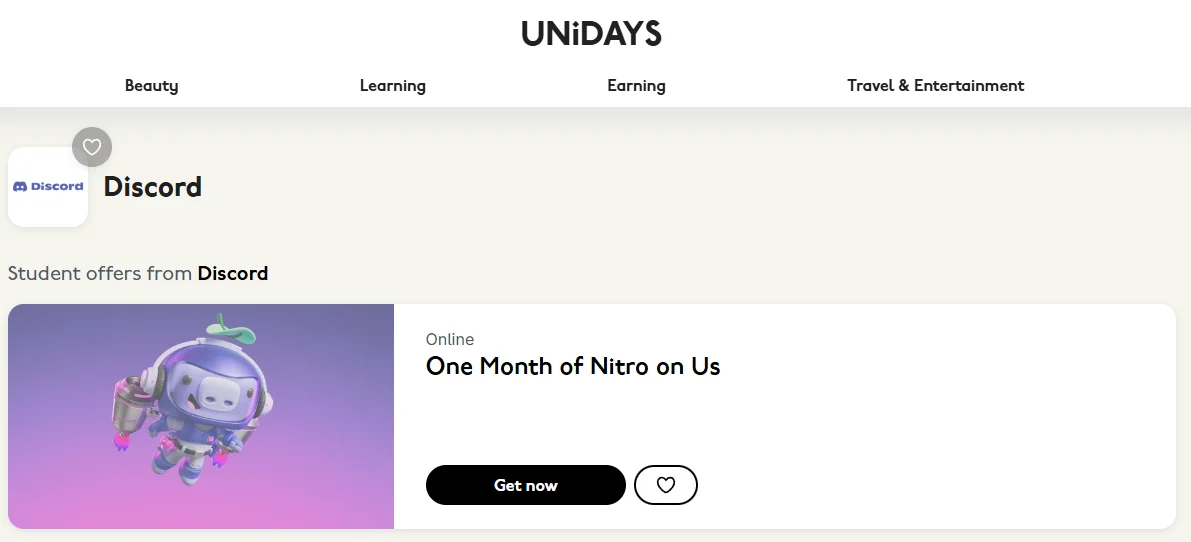 UNiDAYS student offer for one free month of Discord Nitro