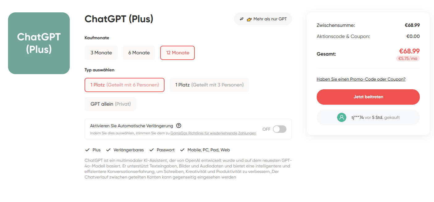 gamsgo chatgpt plus-kaufseite