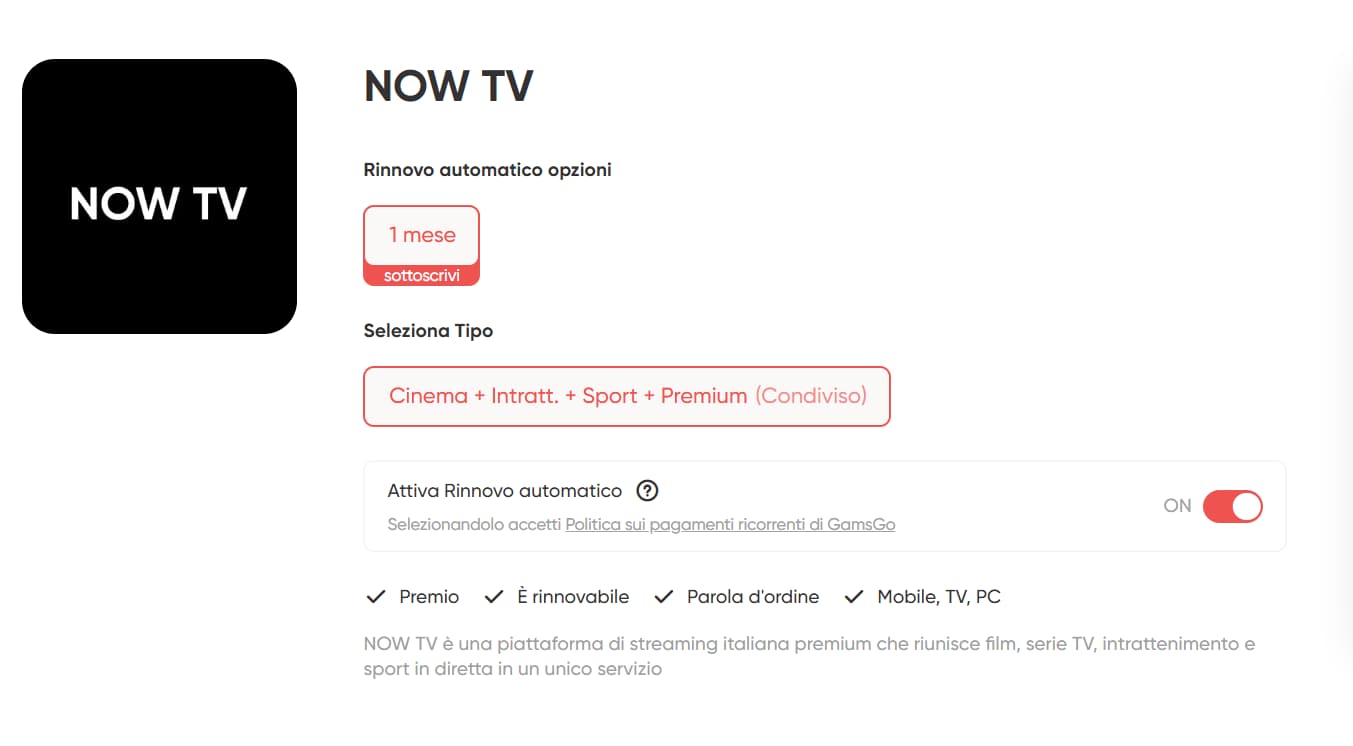 now tv abbonamento