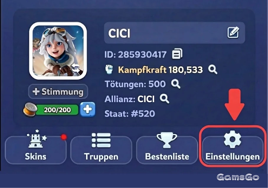 Whiteout Survival: Avatar und Einstellungen