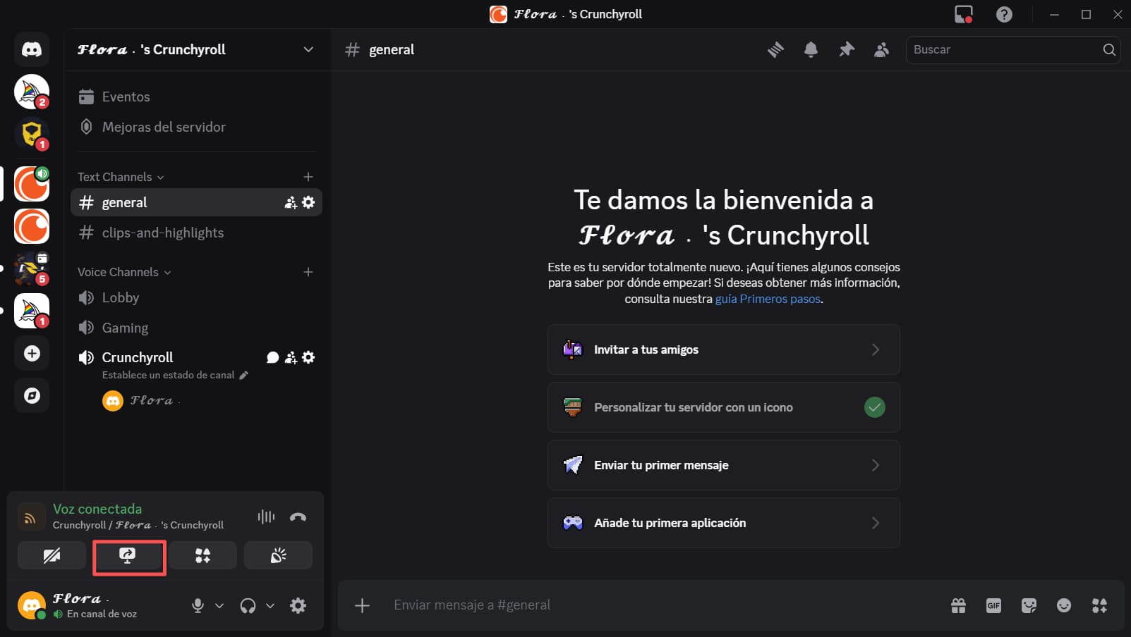como compartir crunchyroll en discord