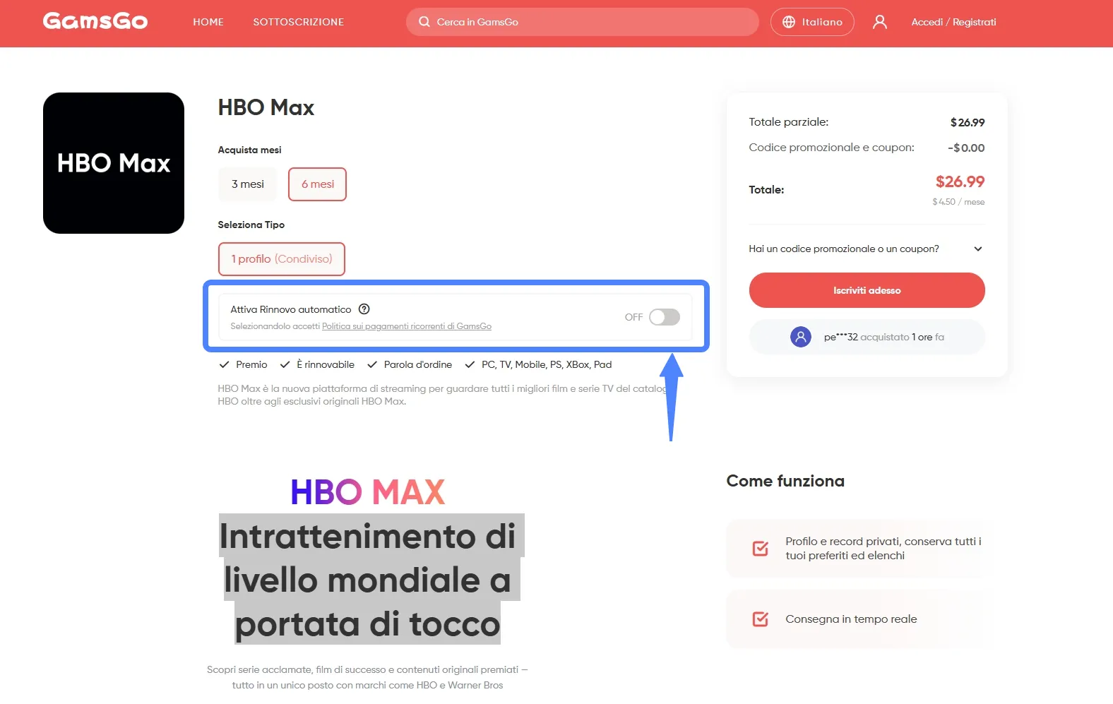 Abbonamento HBO Max su GamsGo