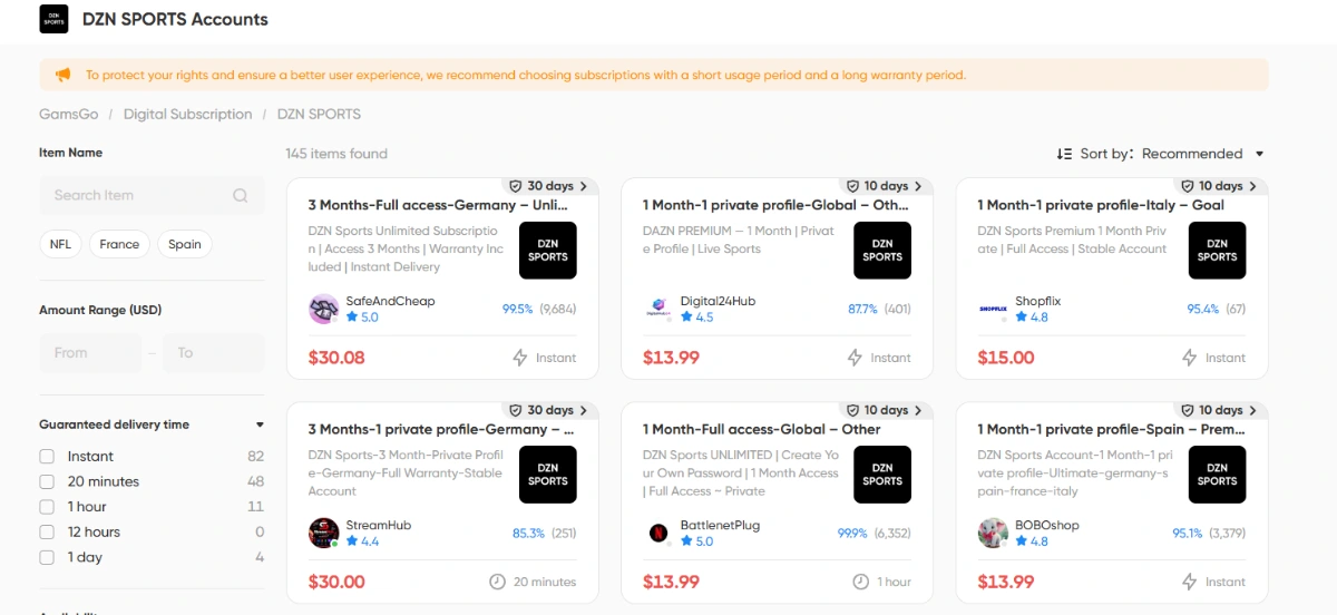 GamsGo DAZN subscription discount