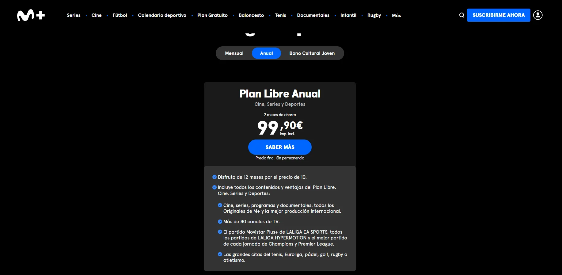 Plan oficial anual de Movistar Plus con descuento