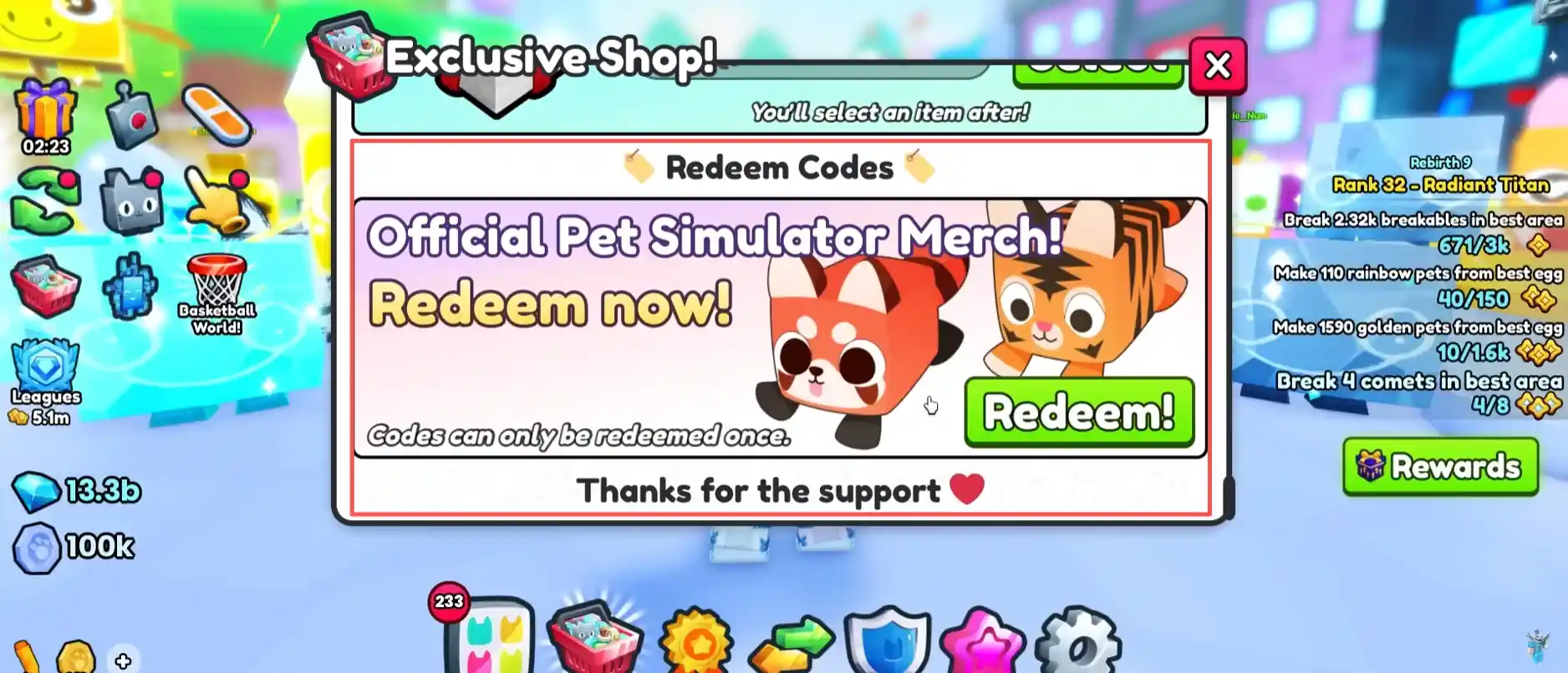 Redeem Pet Simulator 99 Codes step 2