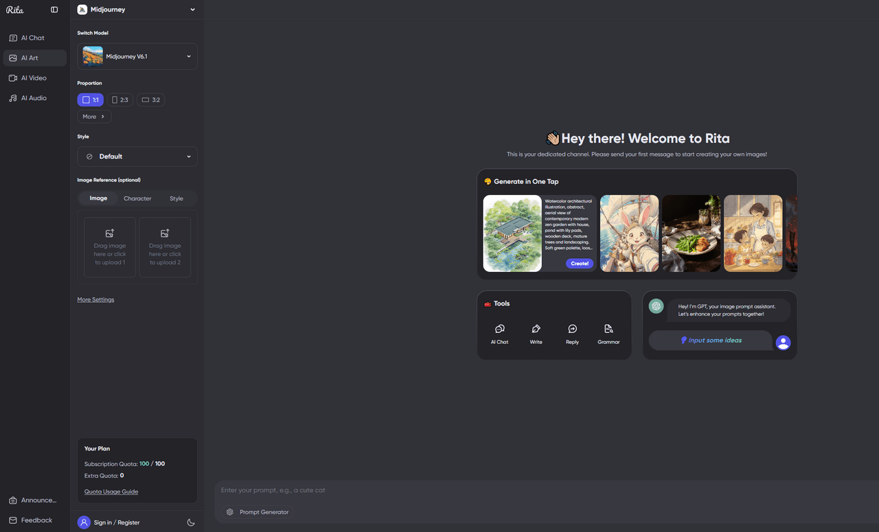 Obtenir des crédits MidJourney gratuits via Rita AI