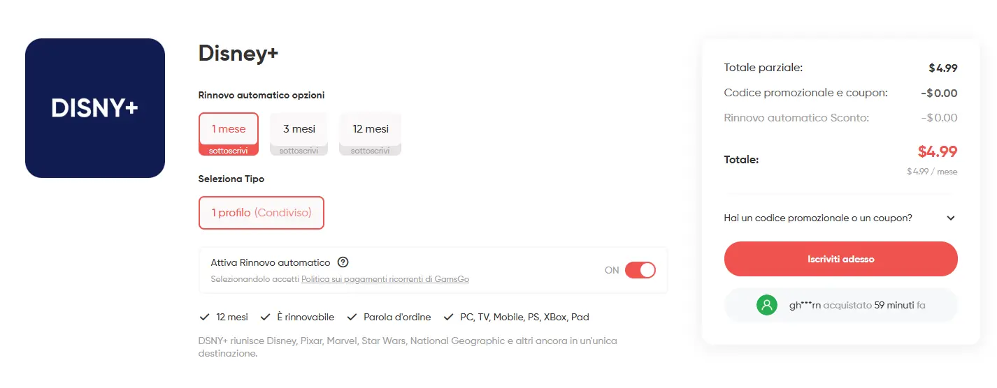 password Disney+ non funziona