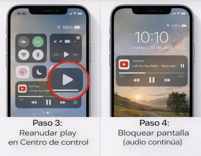 Reproducir YouTube en segundo plano mediante el Centro de control