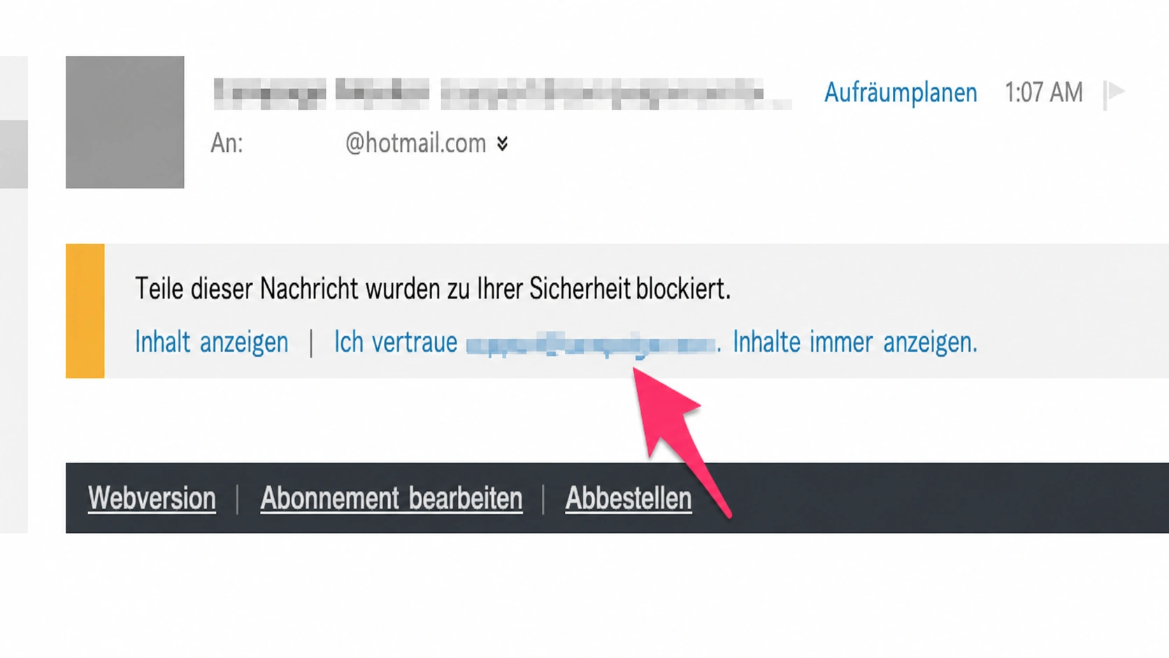 eine E-Mail in Outlook whitelisten