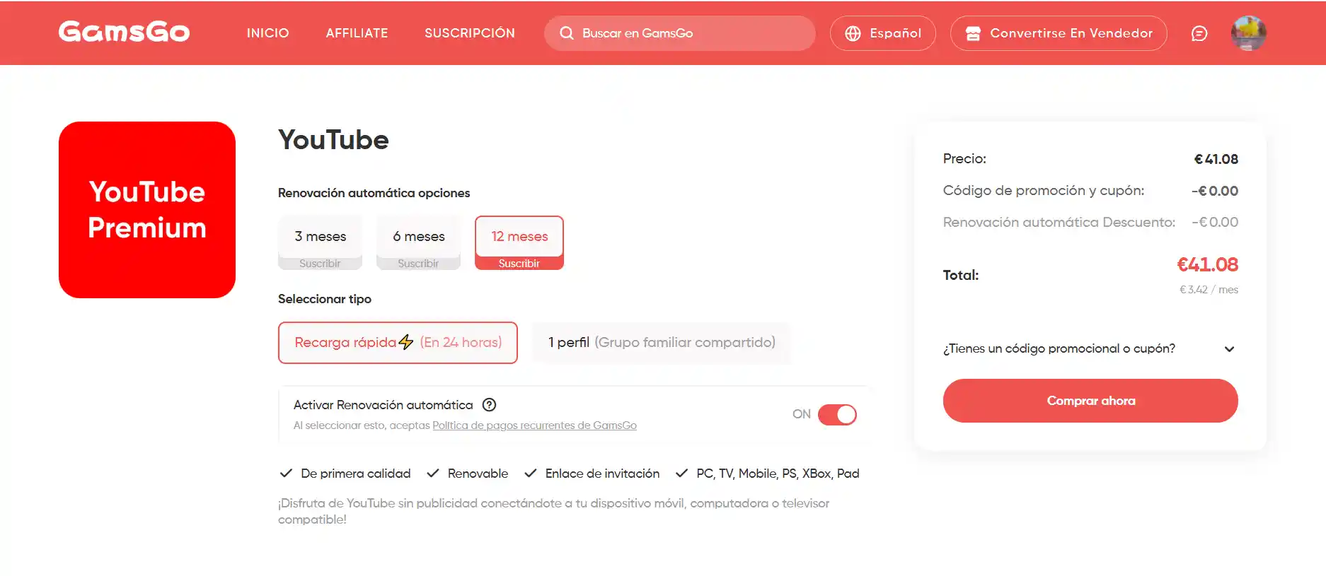 compartir YouTube Premium