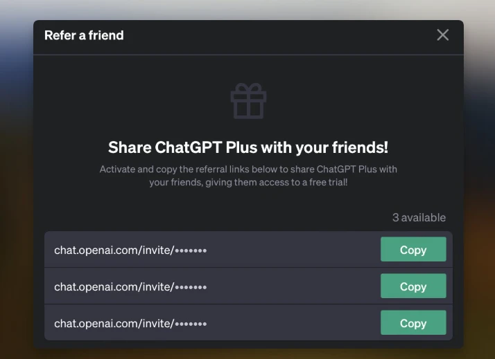 Share ChatGPT Plus with your friends