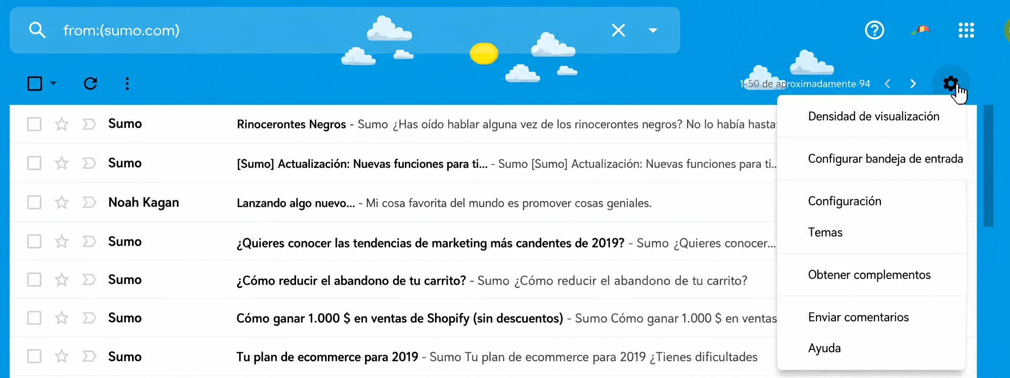 poner correos en lista blanca en Gmail