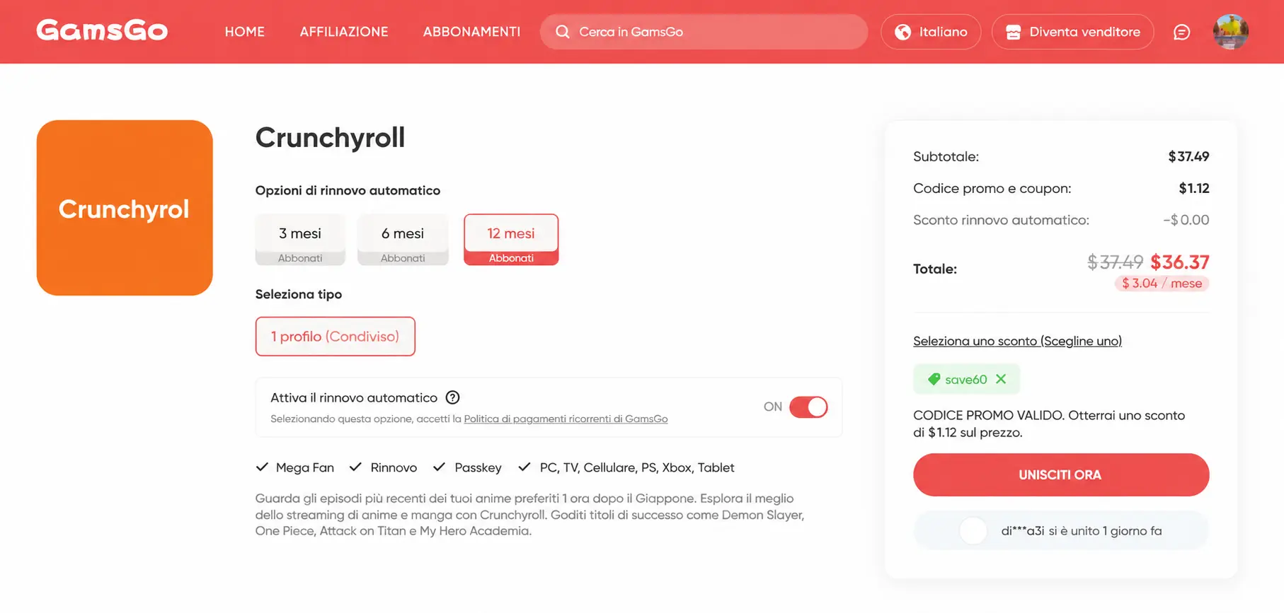 abbonamento Crunchyroll più economico