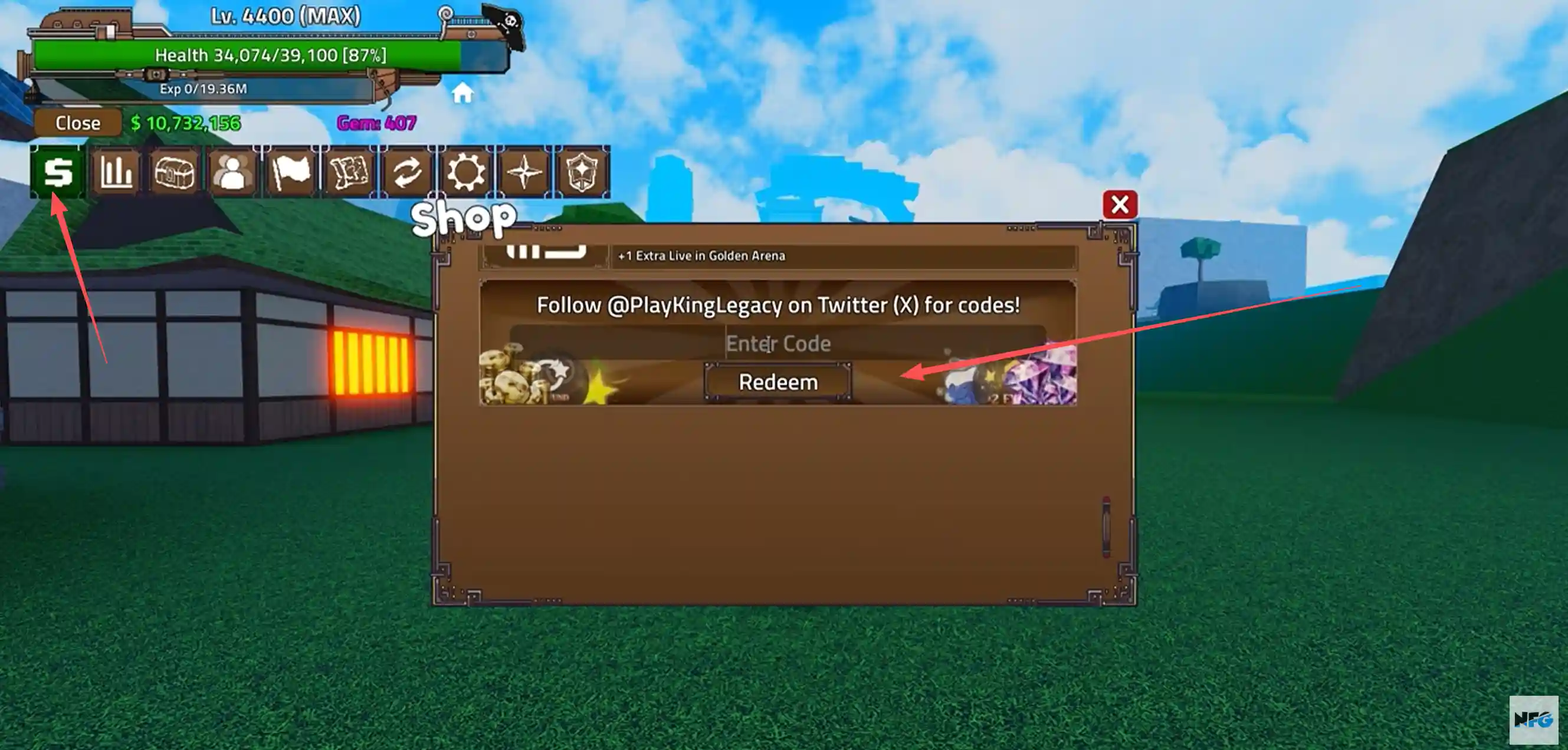 How to redeem King Legacy codes through the in-game Shop panel
