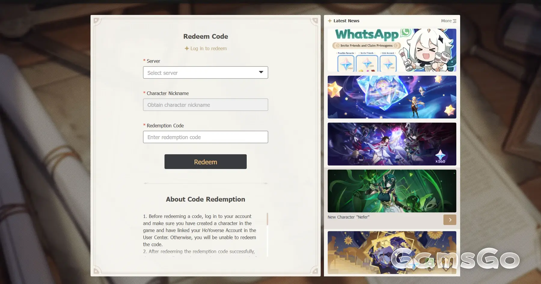 Redeem Genshin Impact Codes