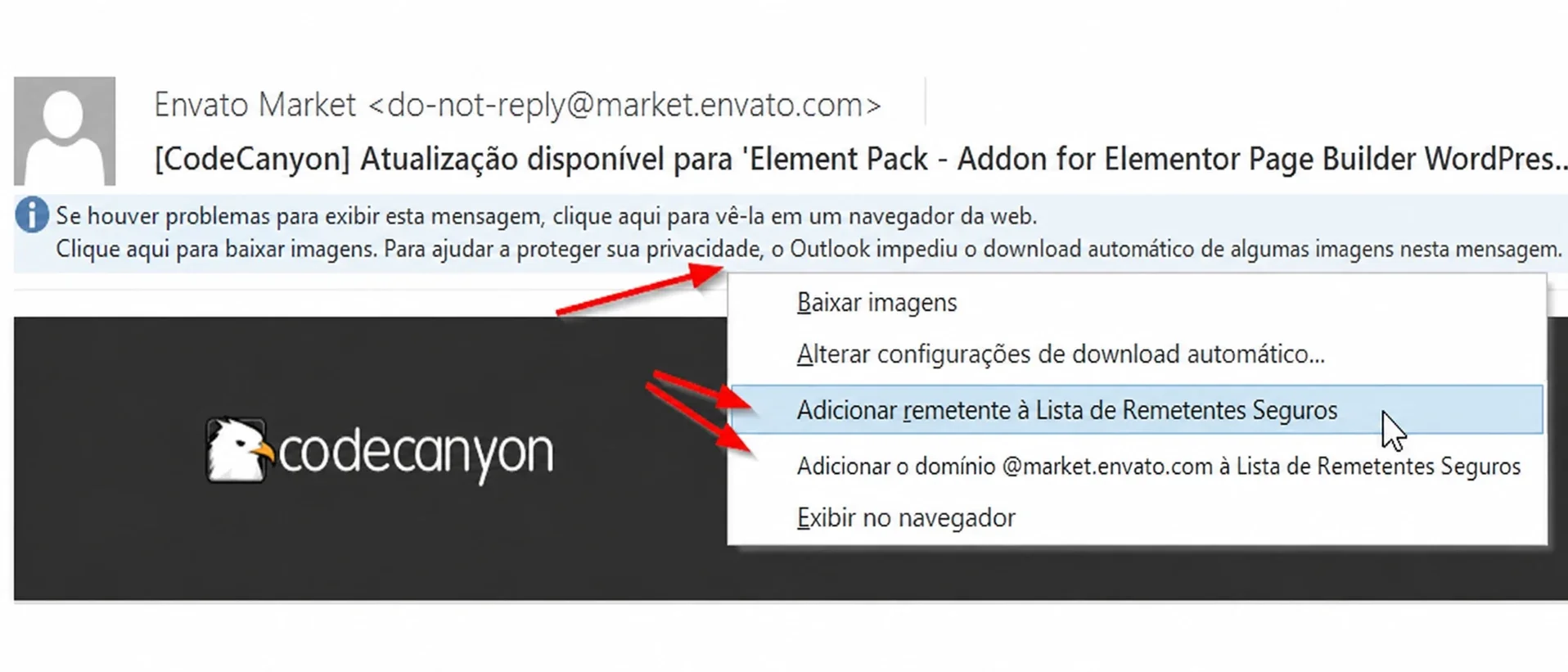 colocar um e-mail na lista de permissões no Outlook 20XX