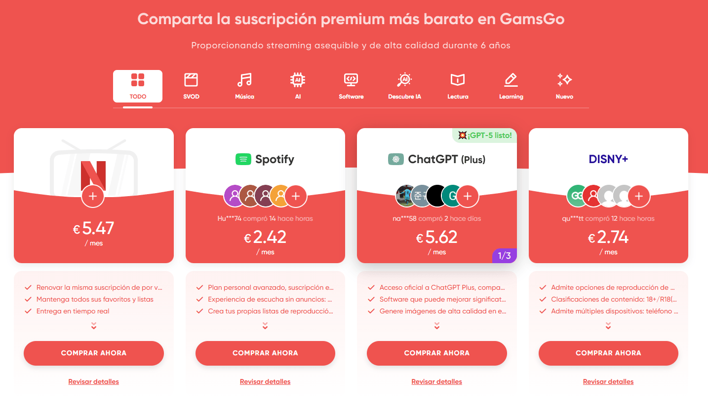 seleccionar chatgpt plus en la página de inicio de gamsgo