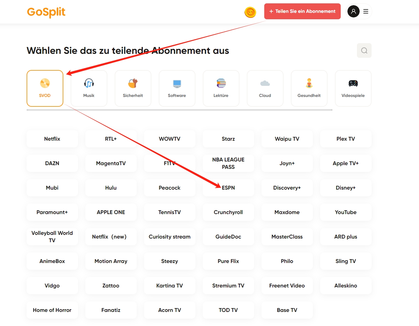 ESPN-Abonnement-auf-GoSplit-teilen