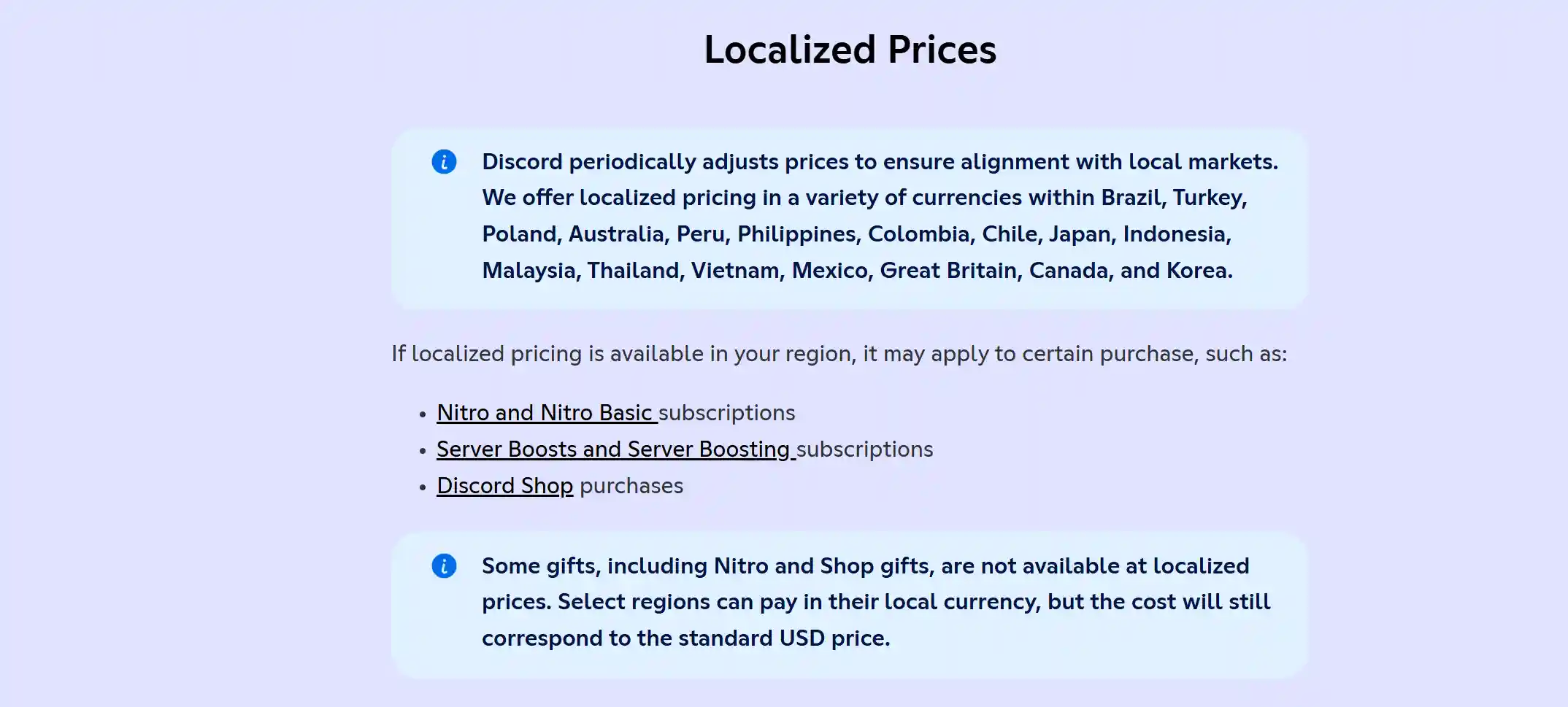Discord localized pricing countries and payment requirements