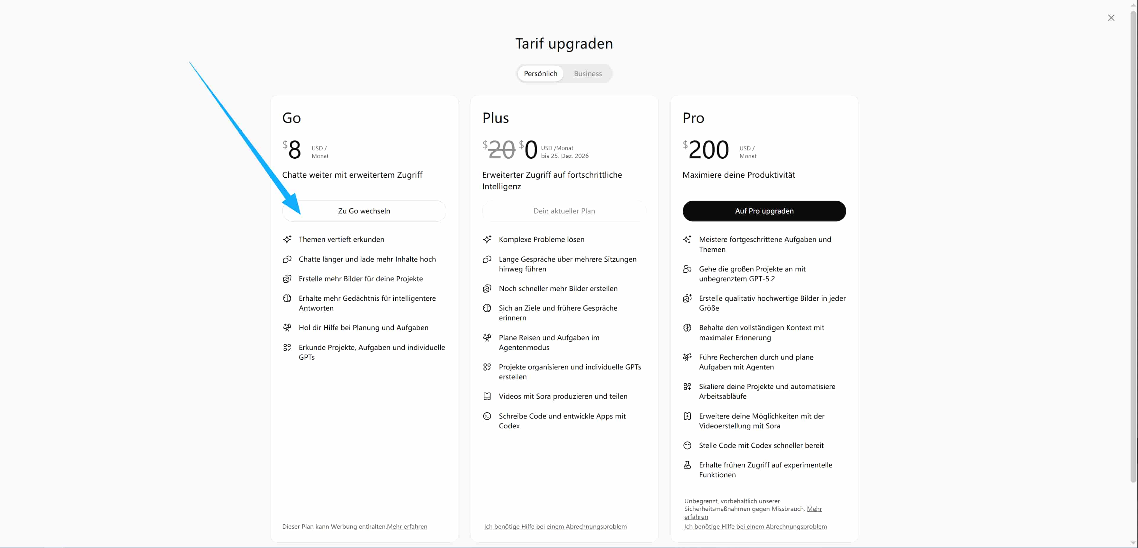 ChatGPT-Abonnementplan