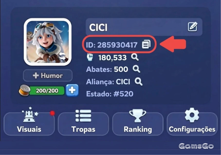 Passo 1 Copiar ID do Jogador no perfil