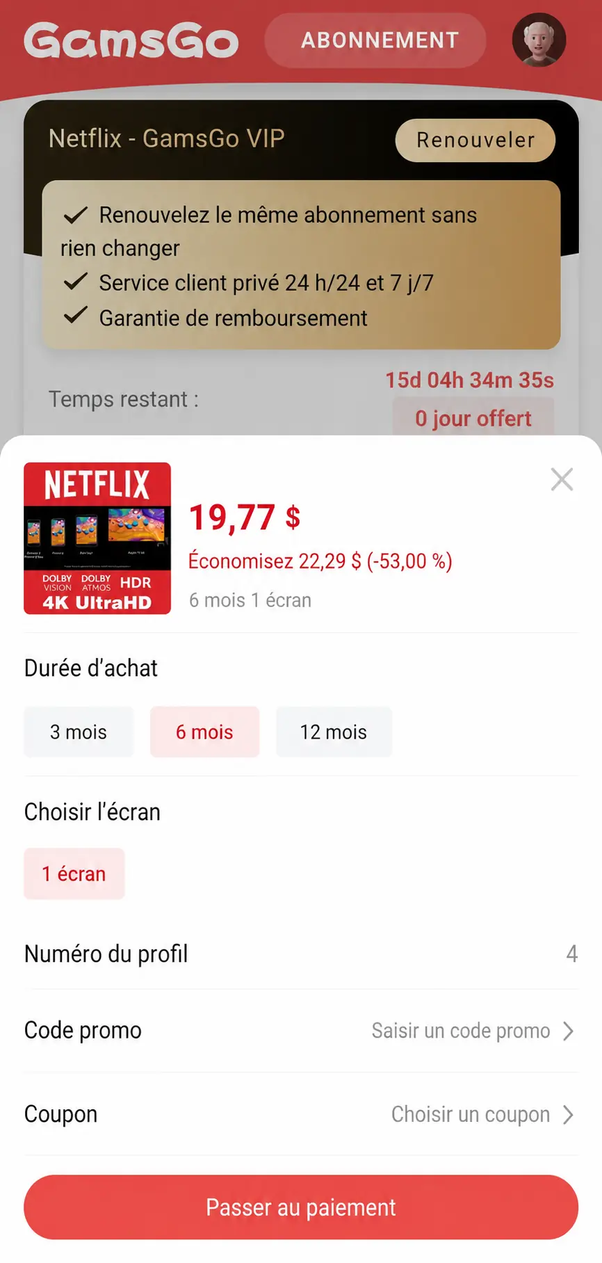 période de renouvellement netflix gamsgo