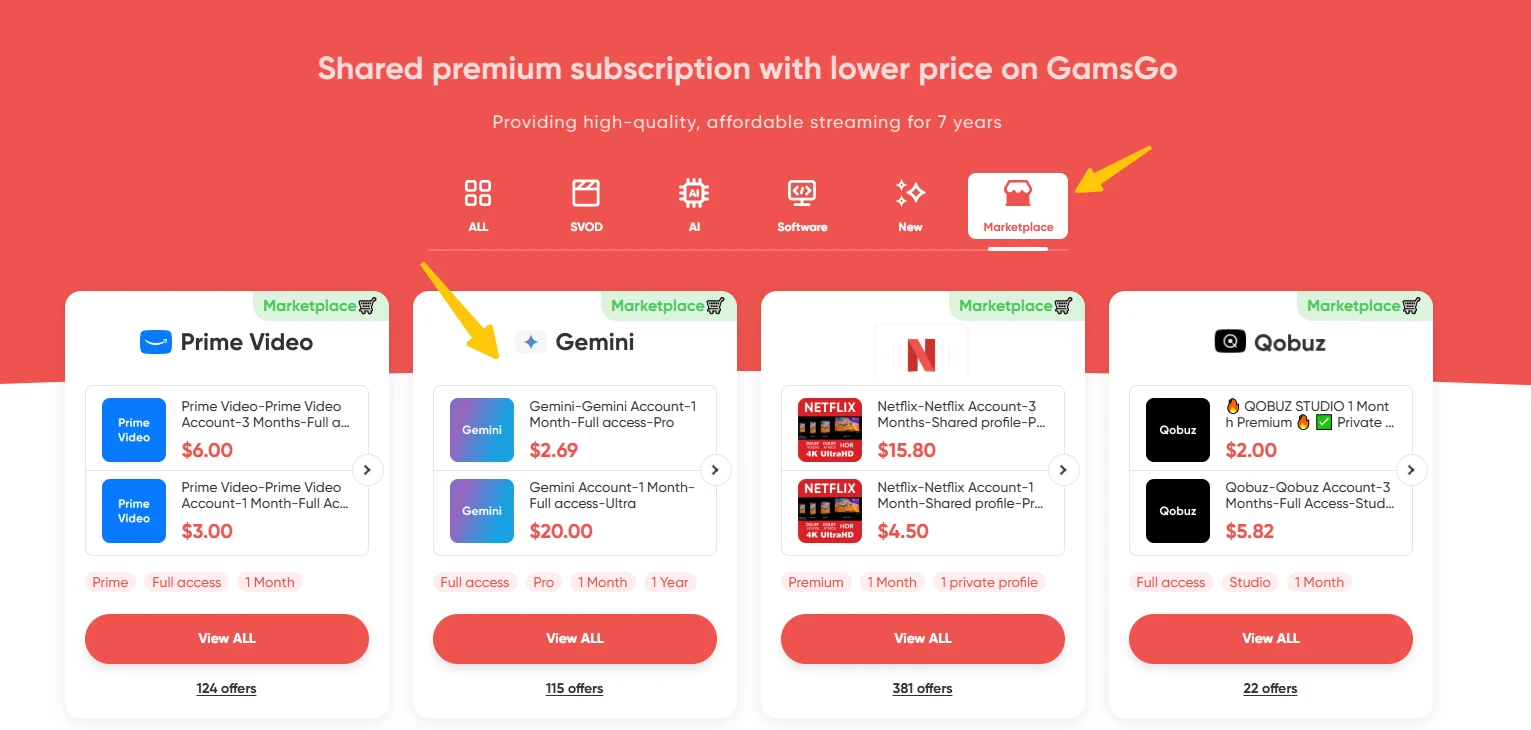 Gemini subscription account