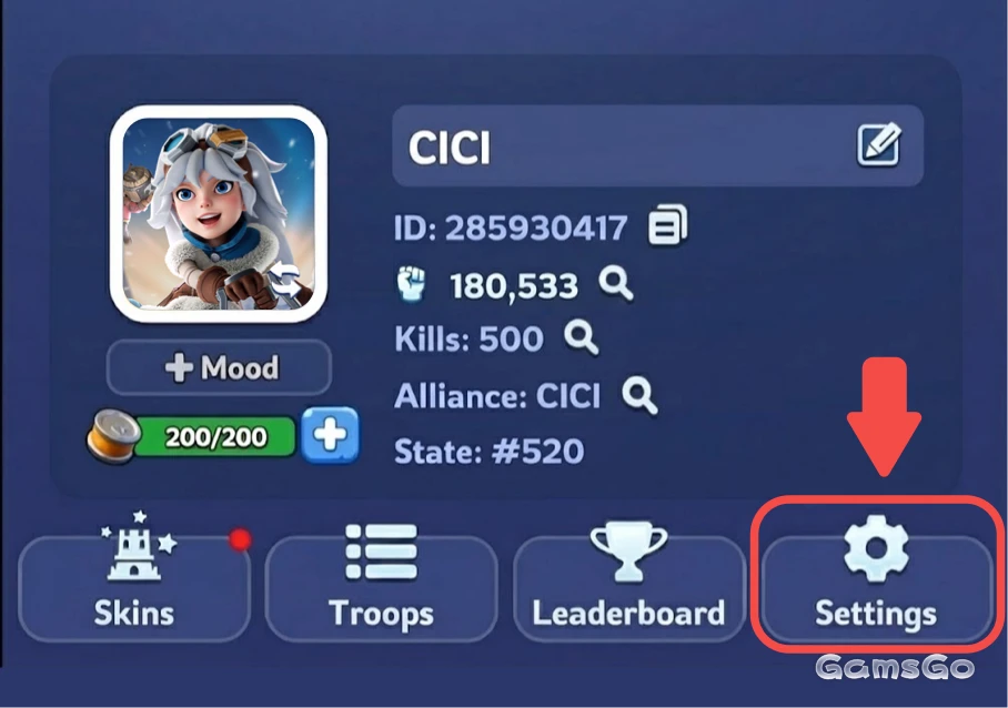 Open profile and settings in Whiteout Survival to redeem gift codes