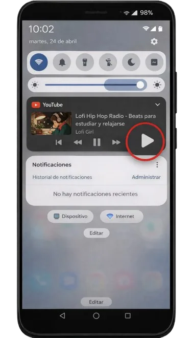 Controlar reproducción de YouTube desde la barra de notificaciones de Android
