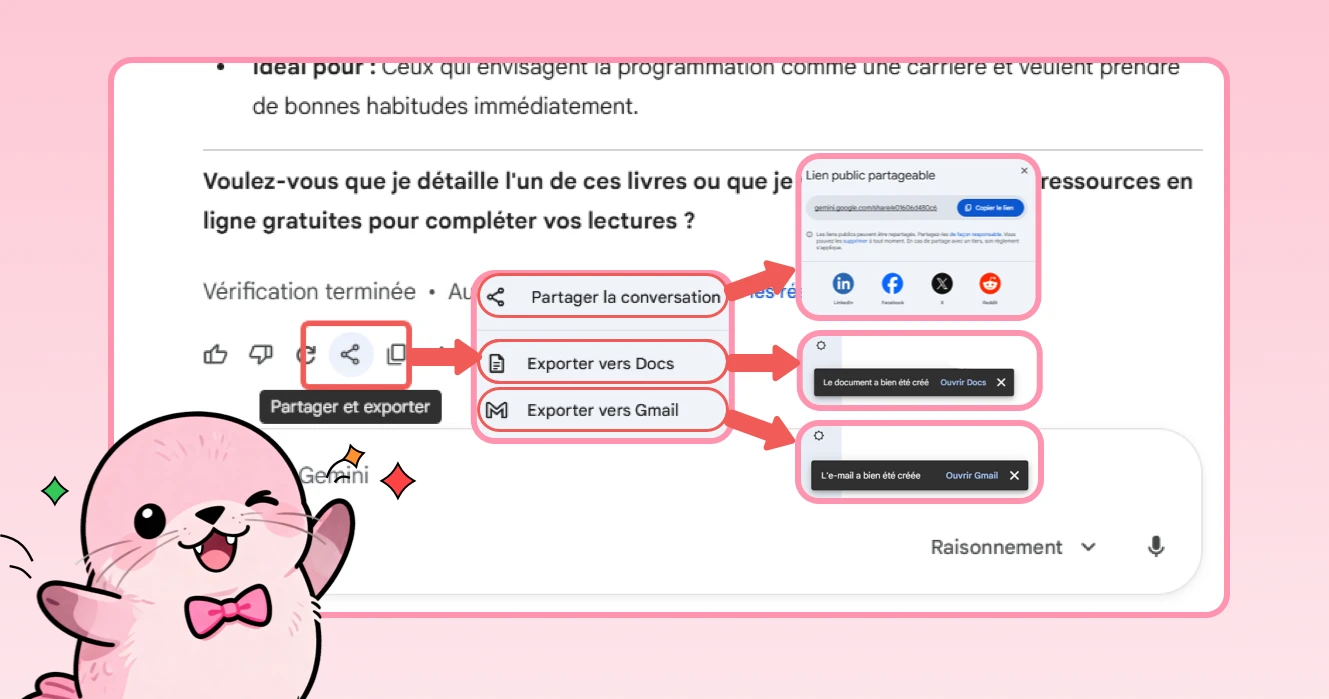 Partage et exportation gemini
